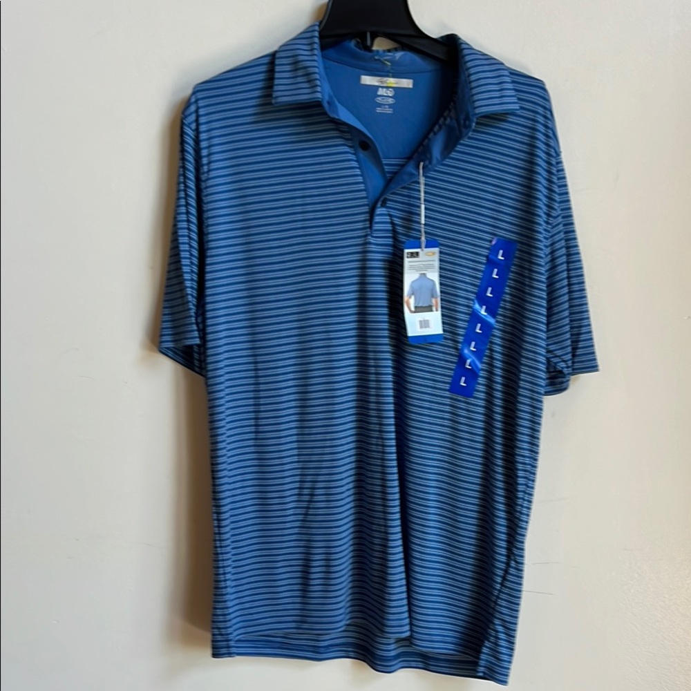 Greg Norman Collection Blue Striped Polo Athletic Style play dry technology